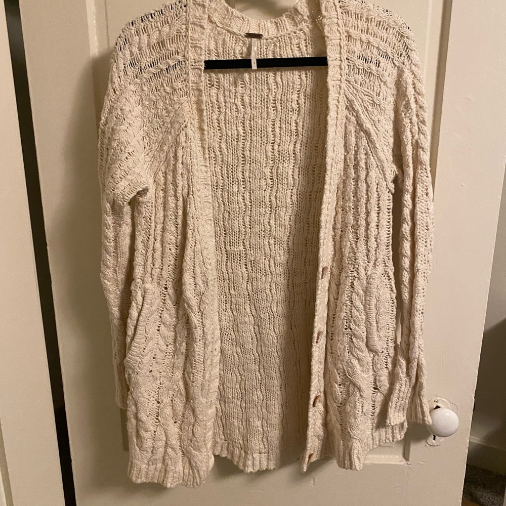 Free People Cream Cable Knit Cardigan